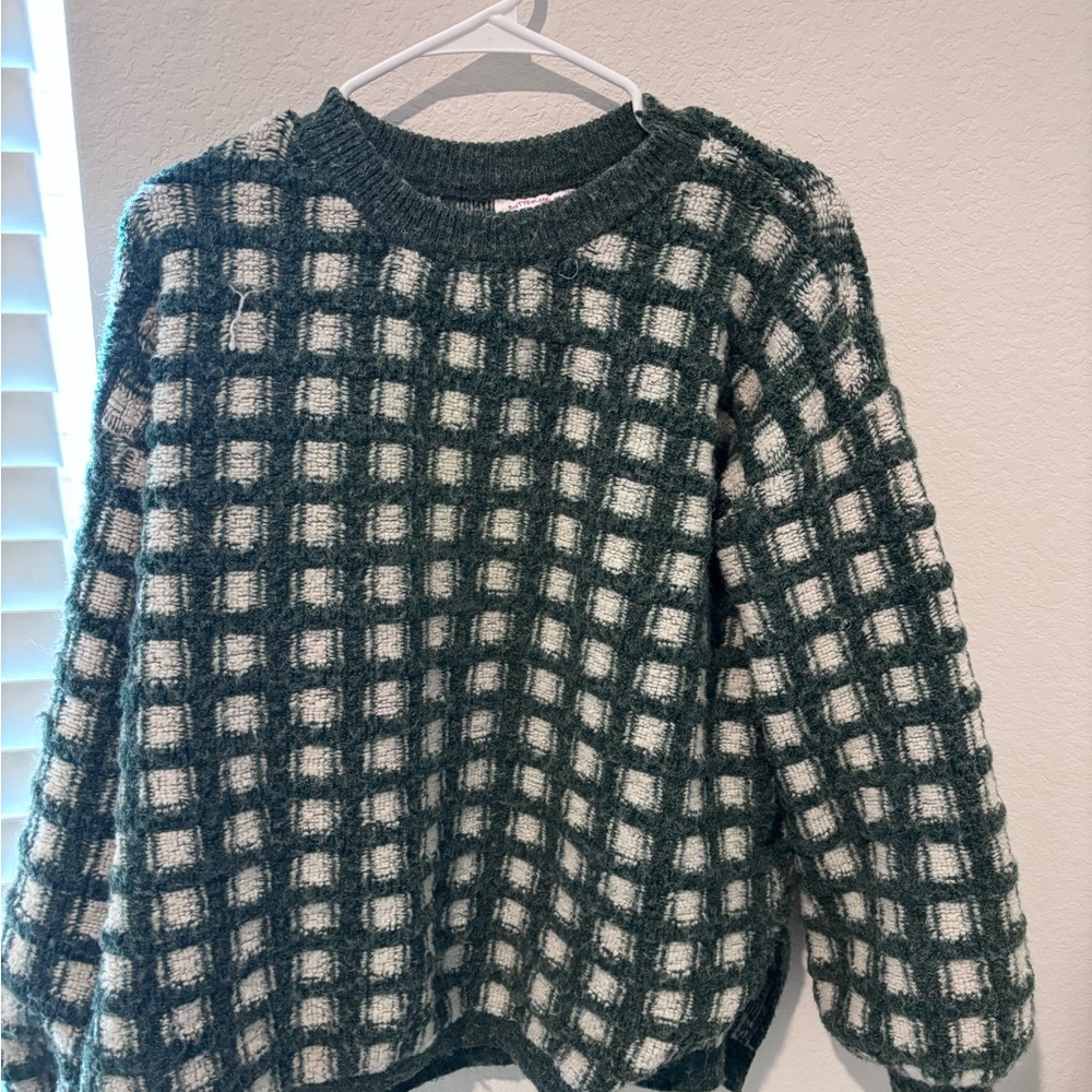 Green and White Checkered Sweater